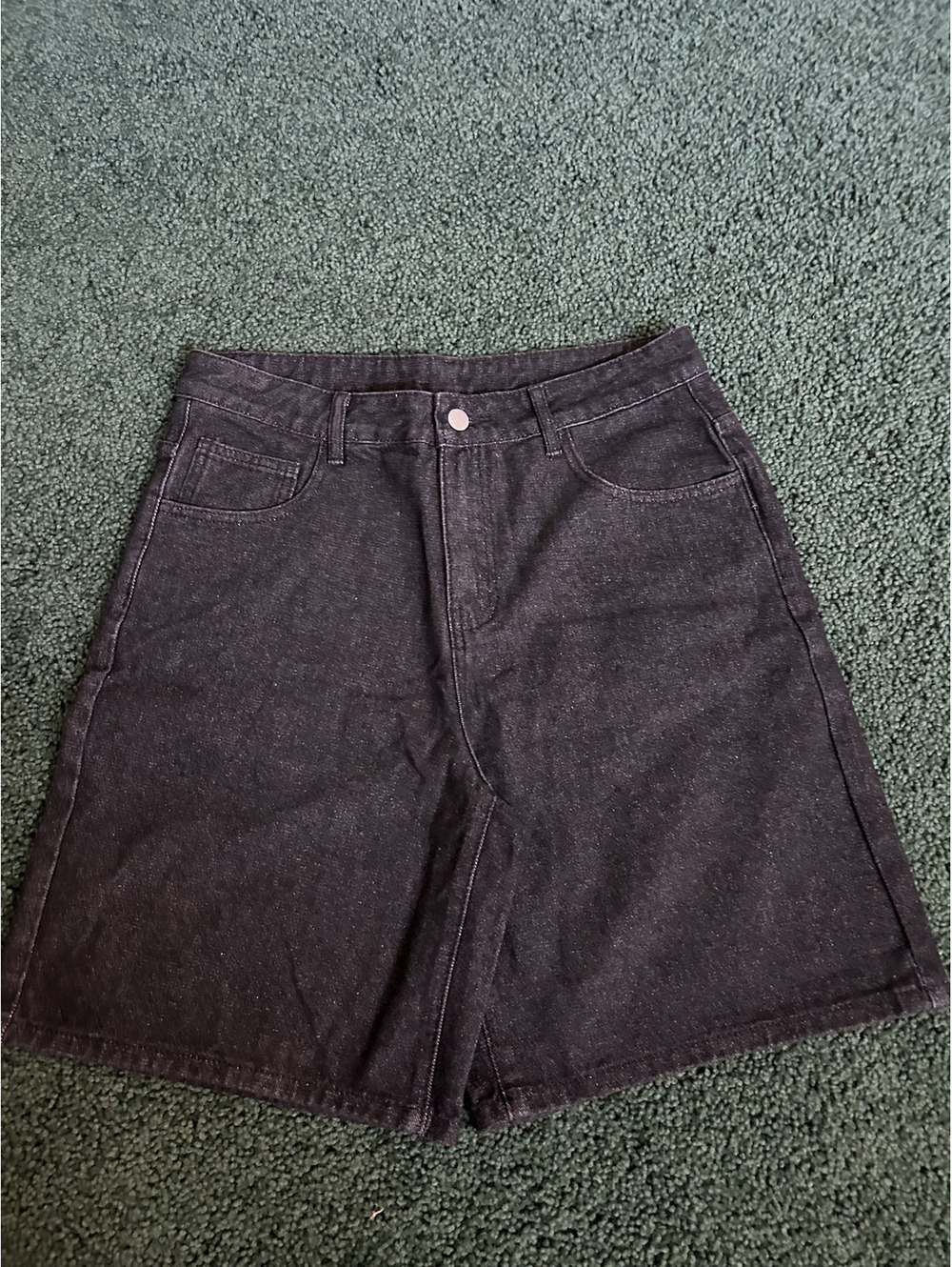 Black Denim Shorts with Embroidered Cross Design - Picture 2 of 7